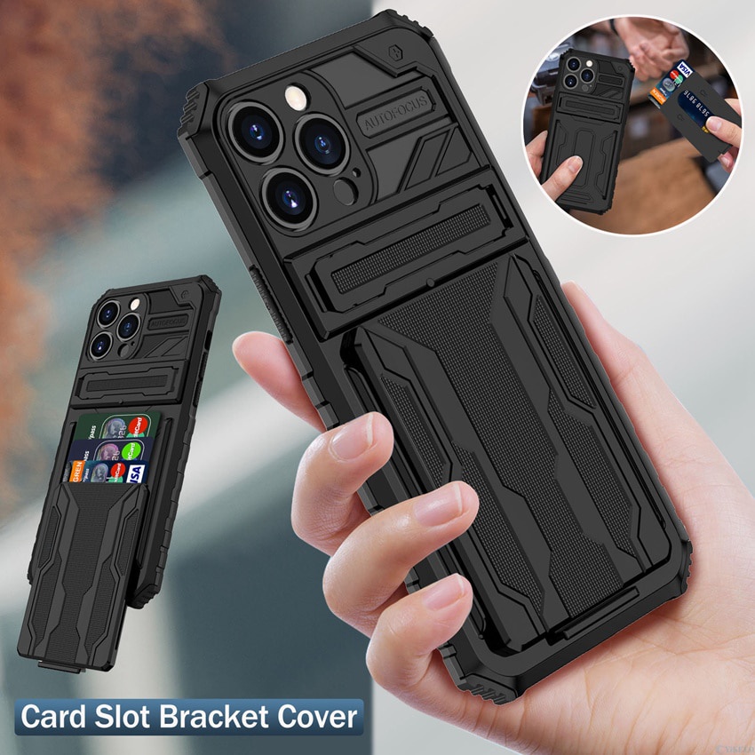 Ốp điện thoại silicon kiểu giáp chống sốc có ngăn đựng thẻ thích hợp cho iPhone 13 12 11 Pro XS Max XR 7 8 Plus
