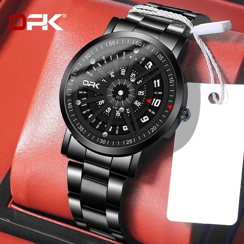 OPK 8126 Watch Men Leather Strap Genuine Waterproof Original Quartz Personality Concept Dial Wear-resistant Trendy