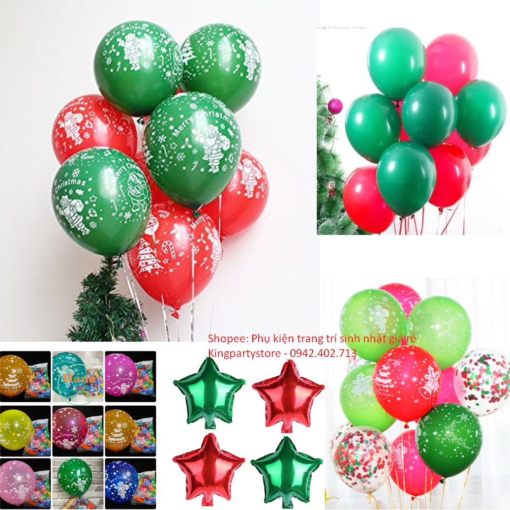 BONG BÓNG IN MERRY CHRISTMAS BÓNG IN NOEL BÓNG XANH LÁ - ĐỎ TRANG TRÍ GIÁNG SINH NOEL