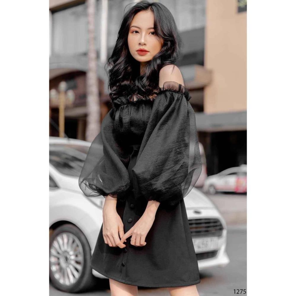 Đầm dự tiệc trễ vai nút bọc phối xốp | BigBuy360 - bigbuy360.vn