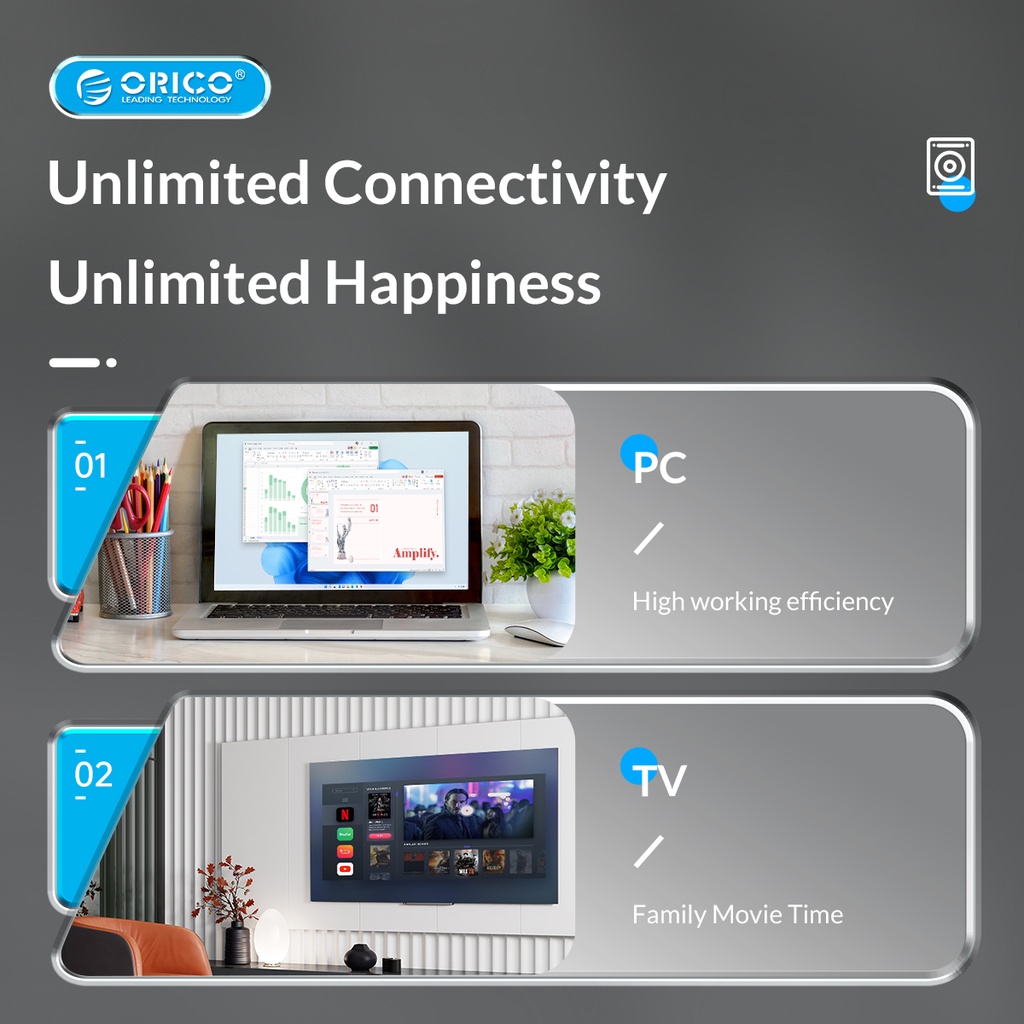 Hộp đựng ổ cứng ngoài ORICO USB C 6Gbps 2.5 inch SATA sang USB 3.1 cho 2.5" SSD/HDD hỗ trợ UASP
