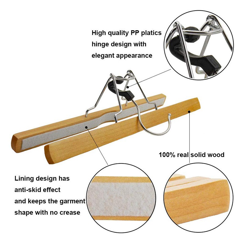 Bộ 8 Móc Treo Quần Áo Bằng Gỗ Chống Trượt Xoay 360 Độ Tiện Dụng