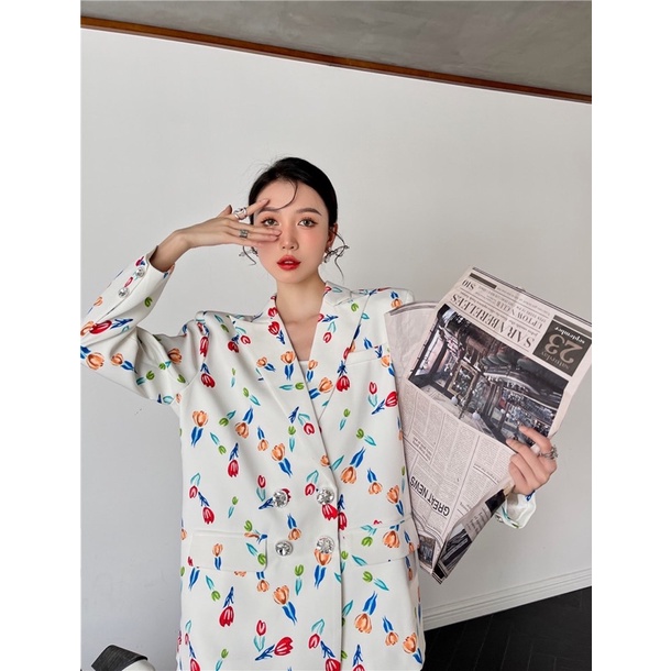 Áo vest blazer hoa oversize koreastyle