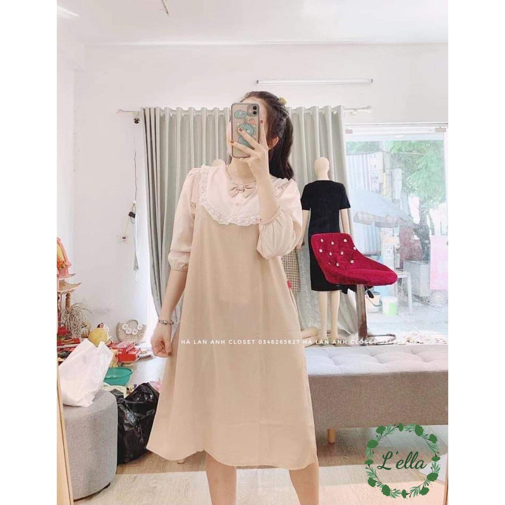 Váy Bầu Công Sở Thu Đông Đầm Bầu Dáng Suông Tay Lửng Nơ Cổ freesize từ 40-75kg