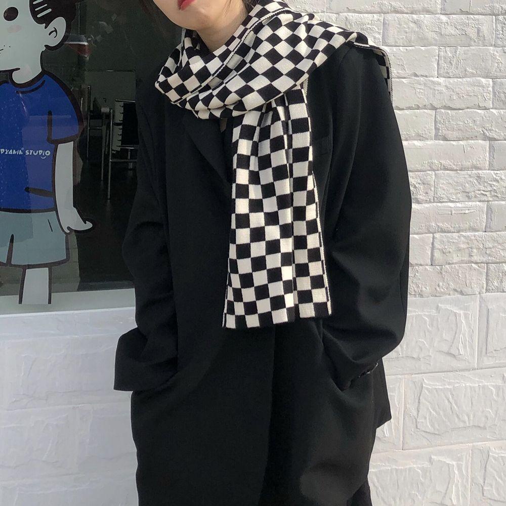 Khăn Choàng Cổ Họa Tiết Sọc Caro Phong Cách Retro Cho Nữ