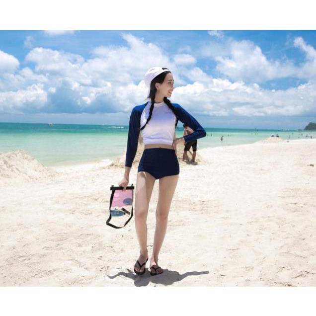 Bikini dài tay che nắng đi biển đồ bơi cạp cao tôn dáng Hàn Quốc ་