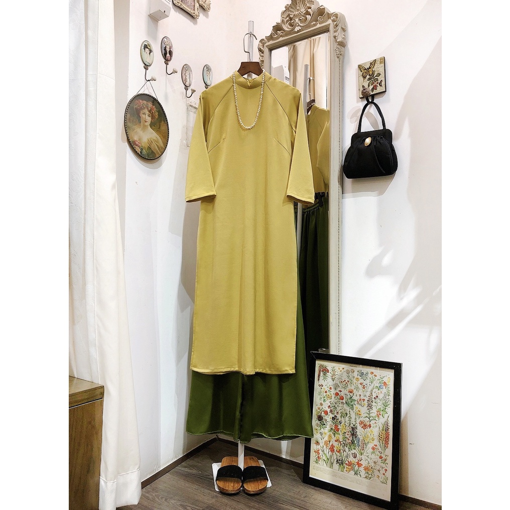 Set Áo dài Rosemary Lụa Tây Thi Vàng Cải Chua