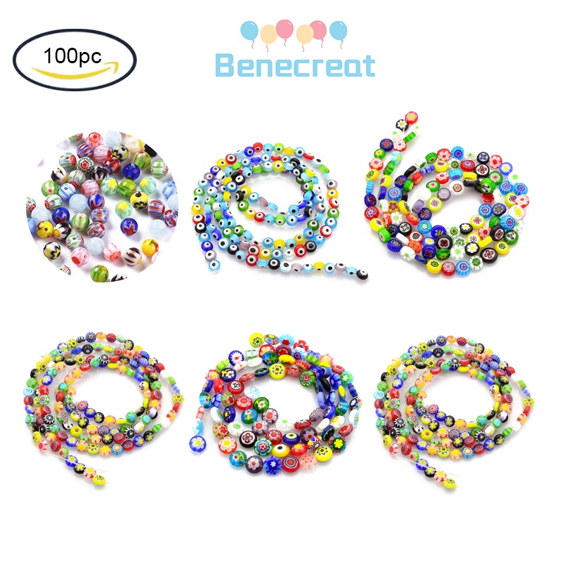 Benecreat Set 100 / 1 Hạt Gỗ Dẹp Tròn Mặt Kính Nhiều Màu Dùng Làm Đồ Thủ Công