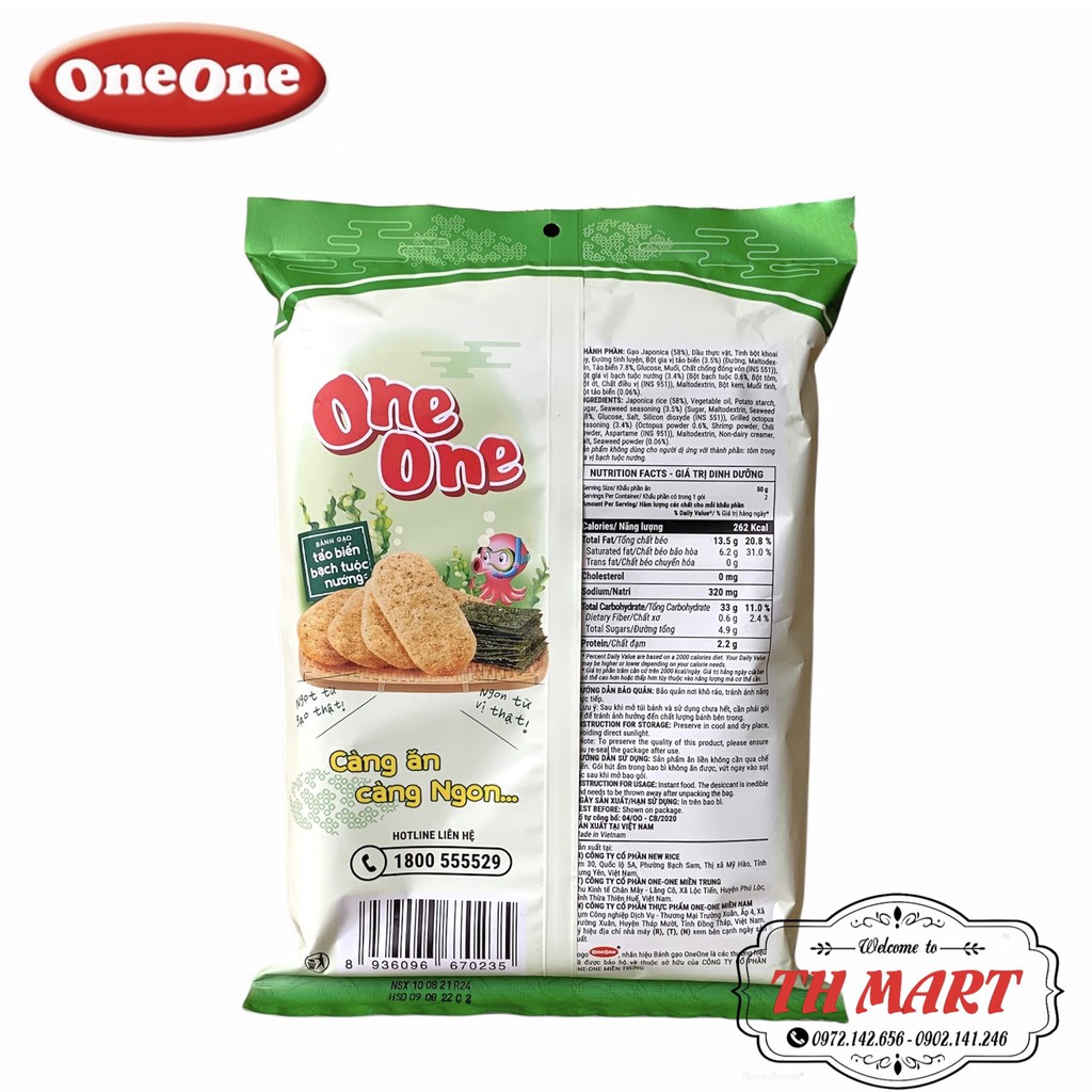 bánh gạo one one tảo biển bạch tuộc nướng được làm từ gạo Japonica gói 104g