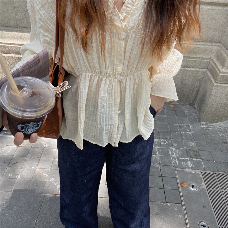 Áo tiểu thư bèo dập ly cổ V Ulzzang vintage - u.w