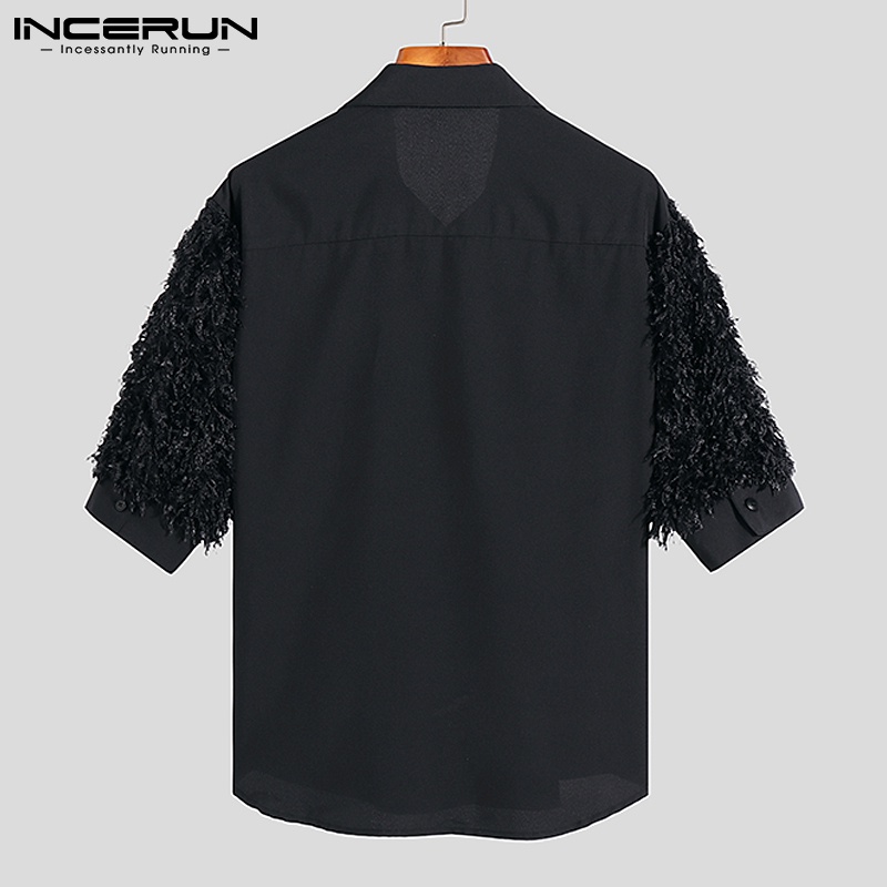 Áo kiểu INCERUN tay lửng đính tua rua xuyên thấu