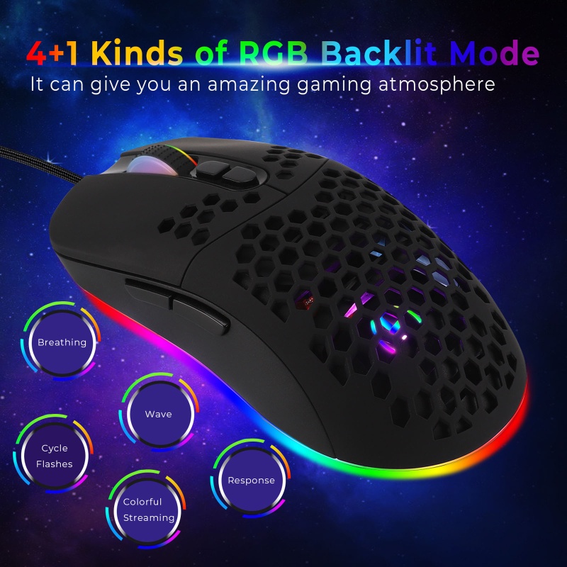 Chuột chơi game có dây 5 RGB 7 nút 7200DPI họa tiết tổ ong cho PC Laptop