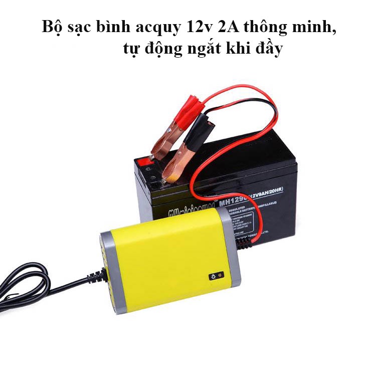 Sạc bình ac quy, ắc quy ô tô, Bộ sạc bình acquy 12v 2A thông minh, tự động ngắt khi đầy