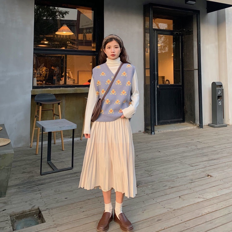 Áo len không tay cổ chữ v dáng rộng thời trang phong cách Hàn Quốc