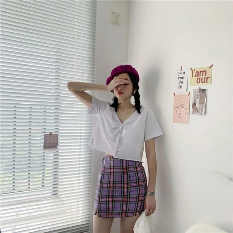áo thun croptop tay ngắn nữ nhiều nút dễ thương dễ phối đồ