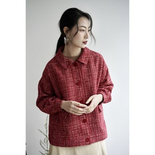 Áo khoác Merry Merry Tủ Nhà Mây dạ kẻ cúc bọc màu Đỏ,Hồng