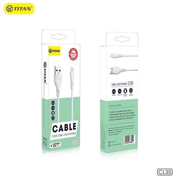Dây cáp sạc cao su Titan - CL35 chân lighting độ dài 100cm