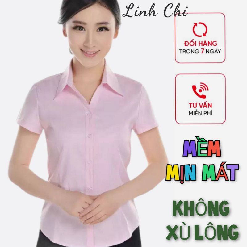 Áo sơ mi nữ tay ngắn màu hồng phấn nhạt  form nhỏ hàng cao cấp vải kate ý cực đẹp form ôm chuẩn CÓ VIDEO