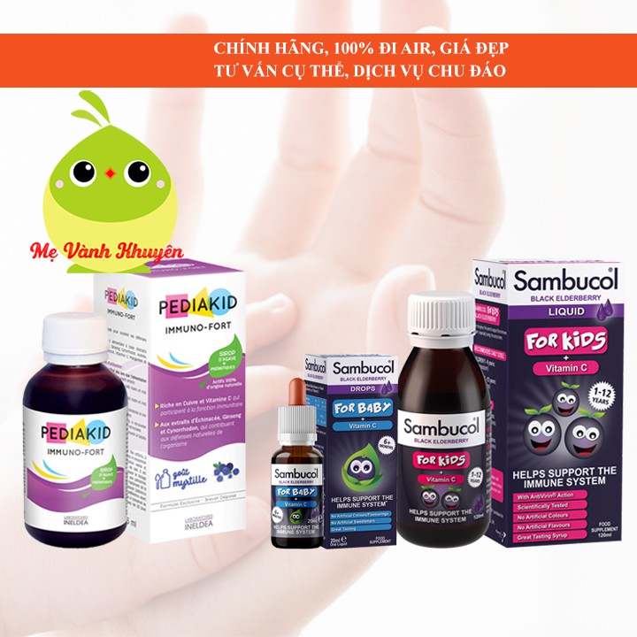 Tăng sức đề kháng cho trẻ Pediakid Immuno Fort/Sambucol for kids Liquid/Baby Drops, Pháp/UK (125ml)
