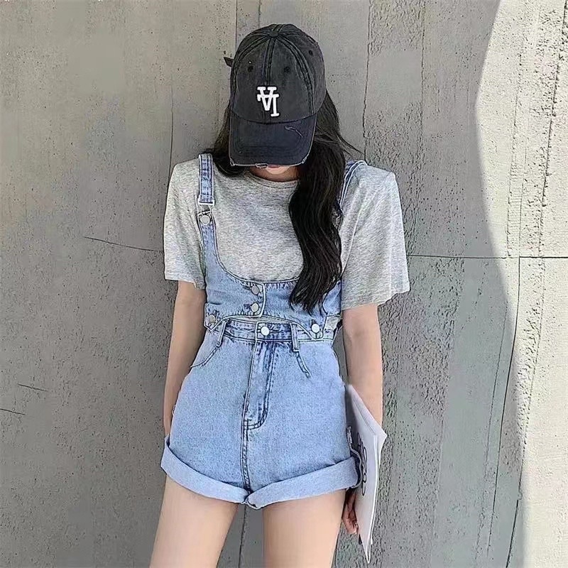 Quần shork yếm denim phong cách Hàn kèm ảnh thật