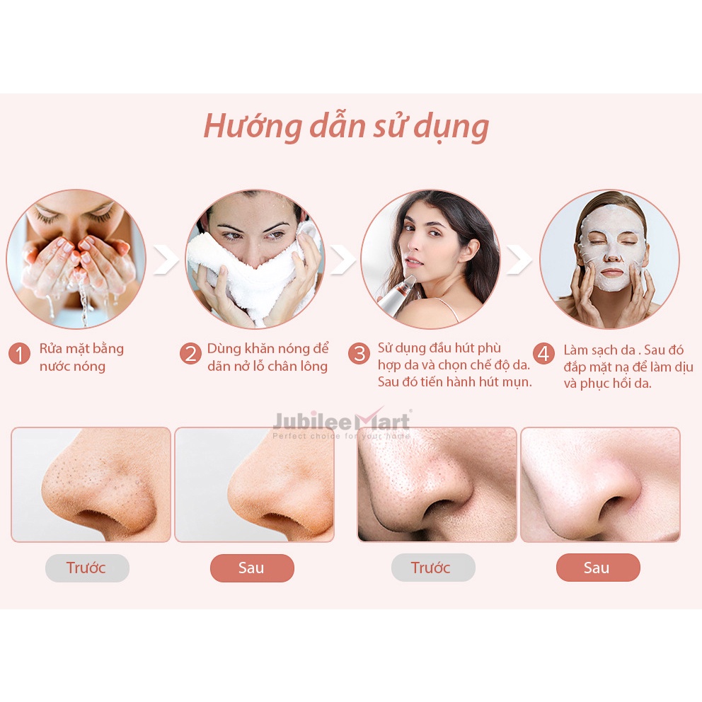 [BẢO HÀNH 12T] Máy hút mụn cao cấp tặng kèm 6 đầu hút, hút sạch mụn đầu đen, mụn cám, bã nhờn sử dụng pin sạc tiện lợi