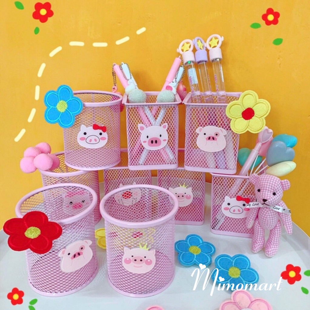 Giỏ đựng bút để bàn bằng sắt màu hồng pastel - Giỏ sắt sơn tĩnh điện đựng đồ dùng văn phòng phẩm tiện ích