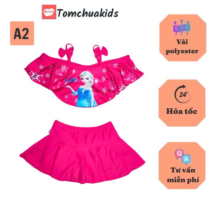 Đồ bơi hai mảnh cho bé gái hình Elsa từ 10-39kg -quần giả váy tạo kín đáo- Tomchuakids