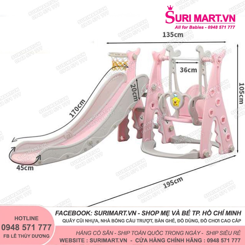 Bộ Cầu trượt xích đu cá mập loại to