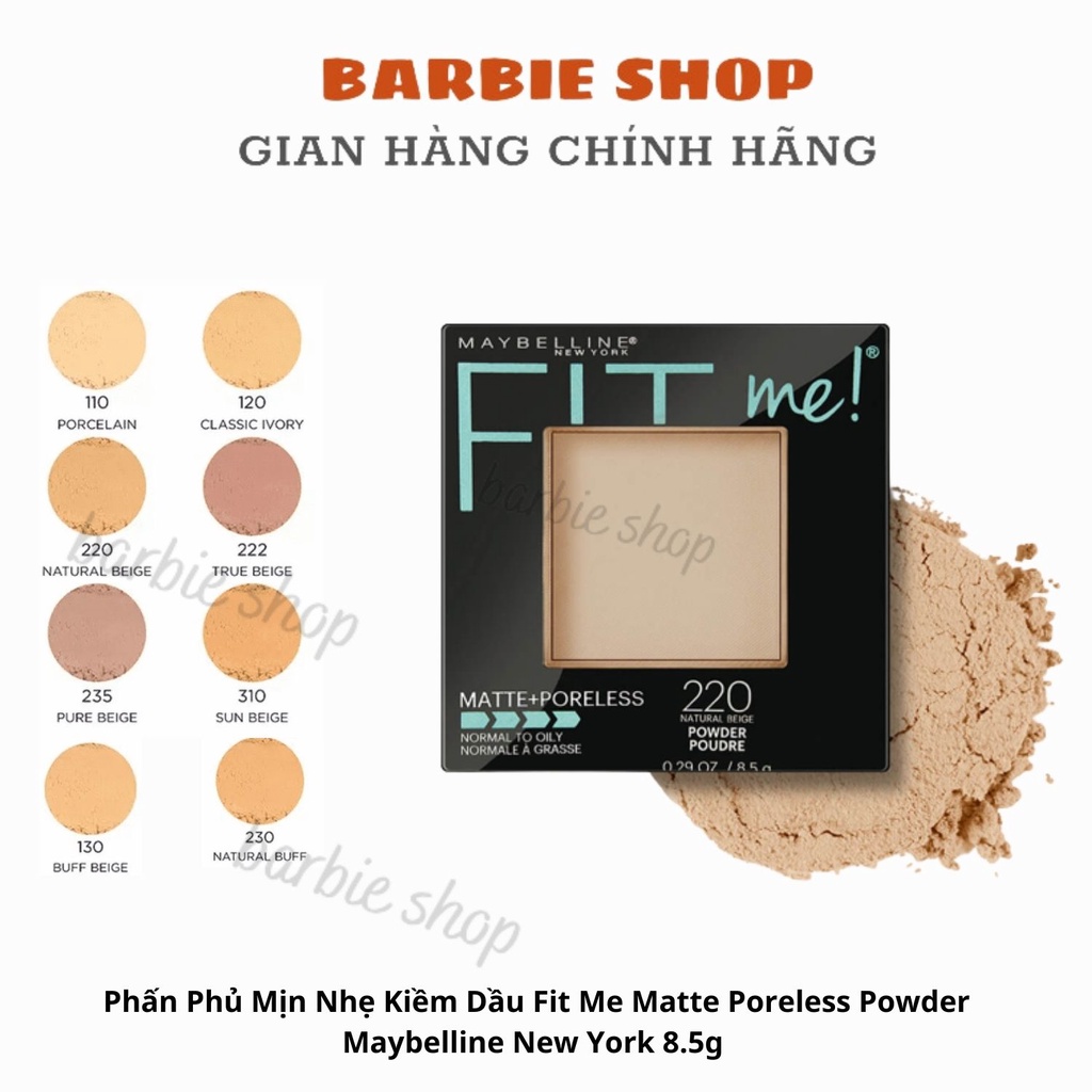 Phấn Phủ Mịn Nhẹ Kiềm Dầu Fit Me Matte Poreless Powder Maybelline New York 8.5g - Màu 220 Natural Beige