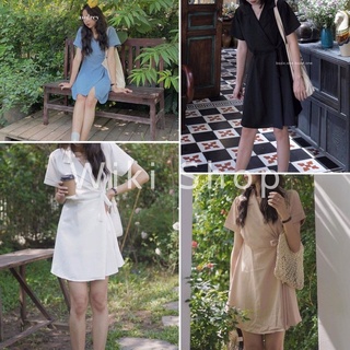 Váy đũi thắt nơ bên 4 màu - Váy đầm nữ cộc tay freesize phom suông buộc thắt eo tôn dáng chất đũi mềm mátC290