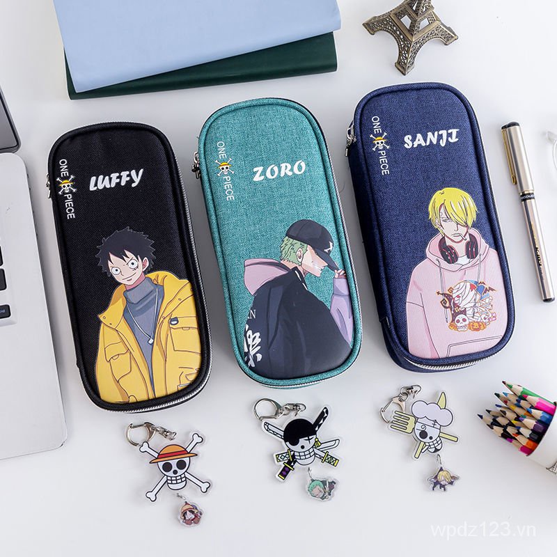 Túi đựng bút bằng vải canvas sức chứa lớn in hình anime One Piece sáng tạo độc đáo cho nam nữ