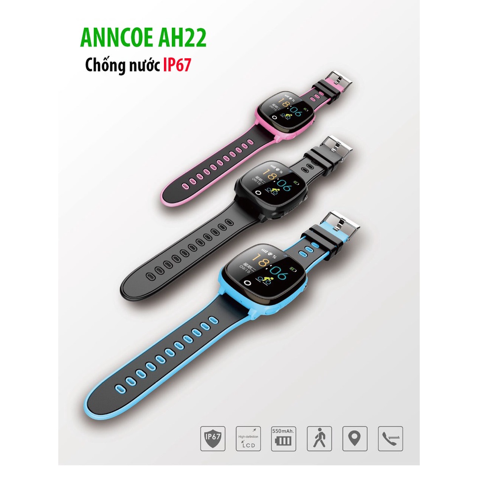 Đồng hồ thông minh định vị trẻ em ANNCOE Watch AH22 - nghe gọi 2 chiều - tin nhắn thoại - định vị GPS - Tiếng Việt