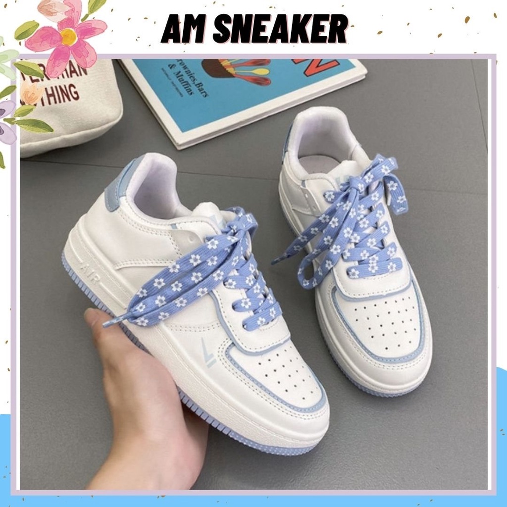 Giày thể thao nữ air force 1 custom, Giày sneaker nữ AF1 màu xanh / hồng hàng Trung chuẩn đẹp