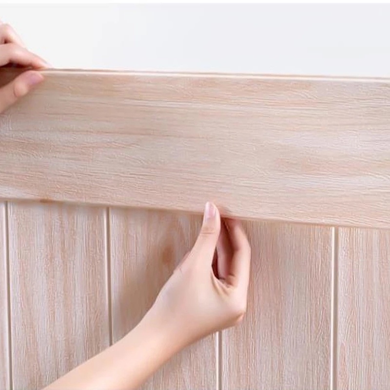 Miếng Dán Tường / Sàn Giả Gỗ 3d Tự Dính Chống Va Chạm Chống Thấm Nước 11x70cm