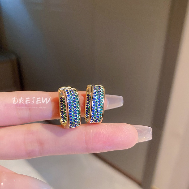 DREJEW Khuyên Tai Hình Học Đính Đá Zircon Cao Cấp Sang Trọng Phong Cách Hàn Quốc Cho Nữ