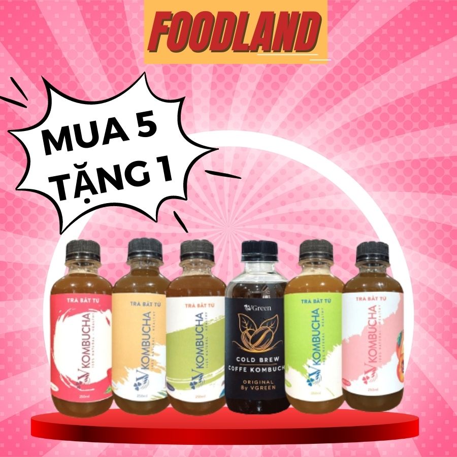 Trà Bất Tử Kombucha Đào, Sâm Dứa, Trà Xanh, Dâu, Dừa, Coffee 250ML - Trà hoa quả lên men con giống scoby - Foodland
