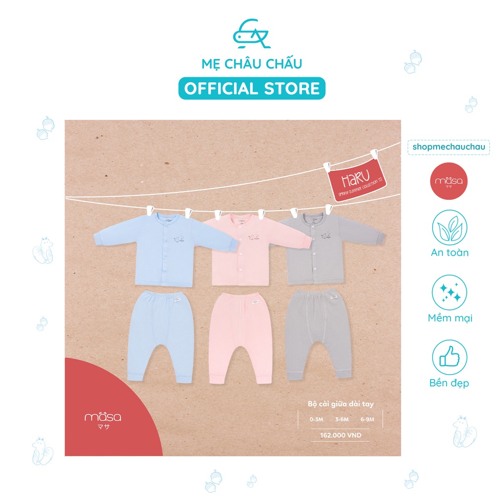 [FULL] Bộ Quần Áo Cài Giữa Dài Tay Cotton Tăm Hè Yume BST Masa Haru  (Size 0-3 Tháng đến 6-9 Tháng)