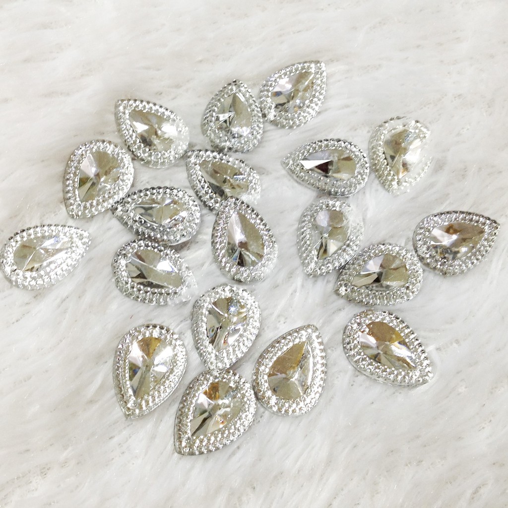 Hạt đá kết áo acrylic 3d hình giọt nước chóp bạc ánh 7 màu