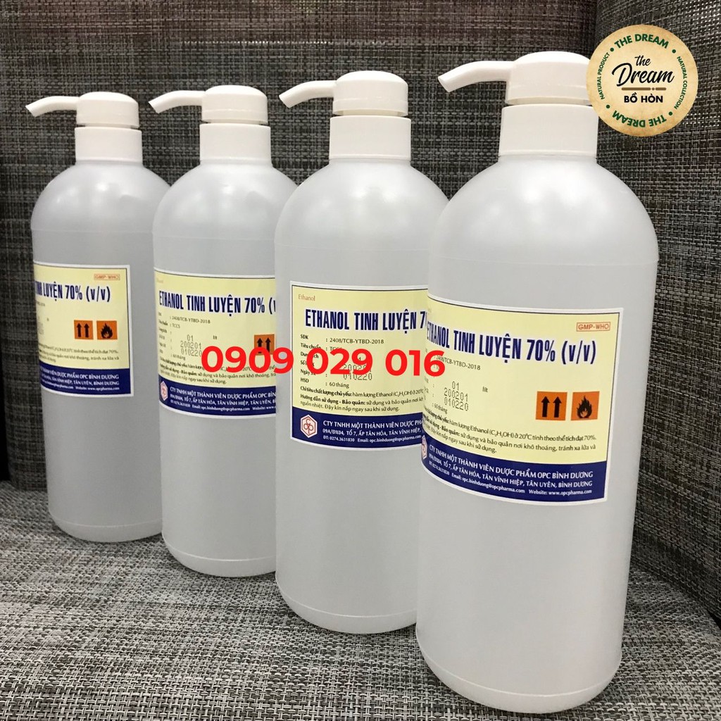 CỒN ETHANOL 70% CHAI 1 LÍT CÓ VÒI NHẤN - CÔNG TY DƯỢC OPC