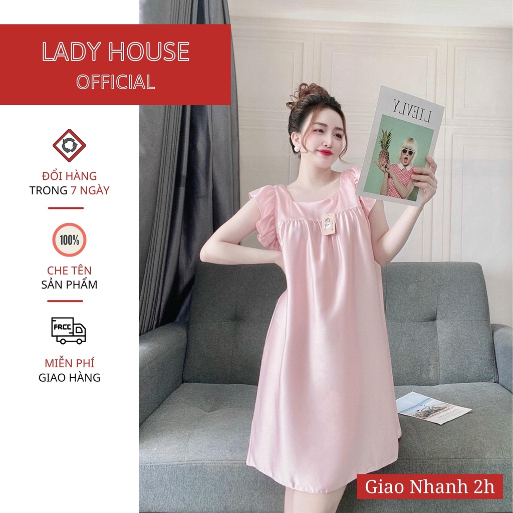 Váy Ngủ Sexy Lady House - Đầm Ngủ Lụa Cổ Vuông Form Rộng Tay Cánh Tiên Chất Lụa Satin Nhiều Màu Form Dáng Rộng Rãi.