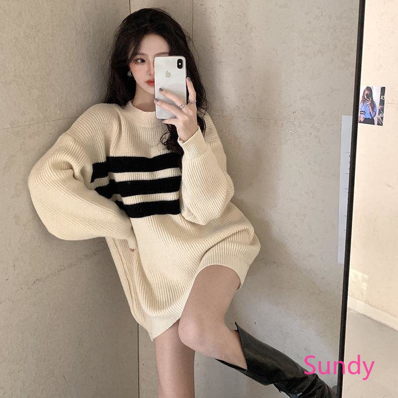 Áo Sweater Dệt Kim Tay Dài Dáng Rộng Thời Trang Mùa Thu Cho Nữ Có Size Lớn