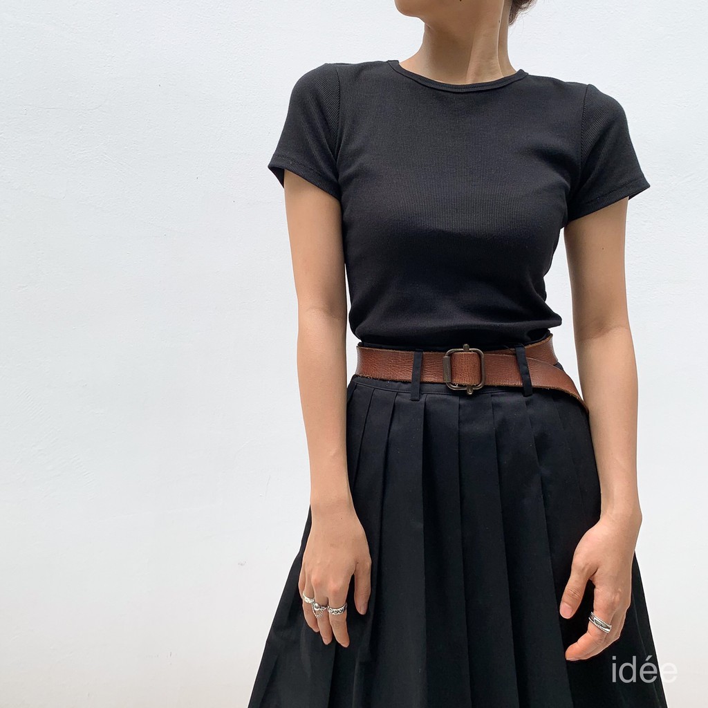 [Mã BMBAU50 giảm 7% đơn 99K] idée Áo thun nữ ôm cổ tròn tay ngắn vải thun cotton gân