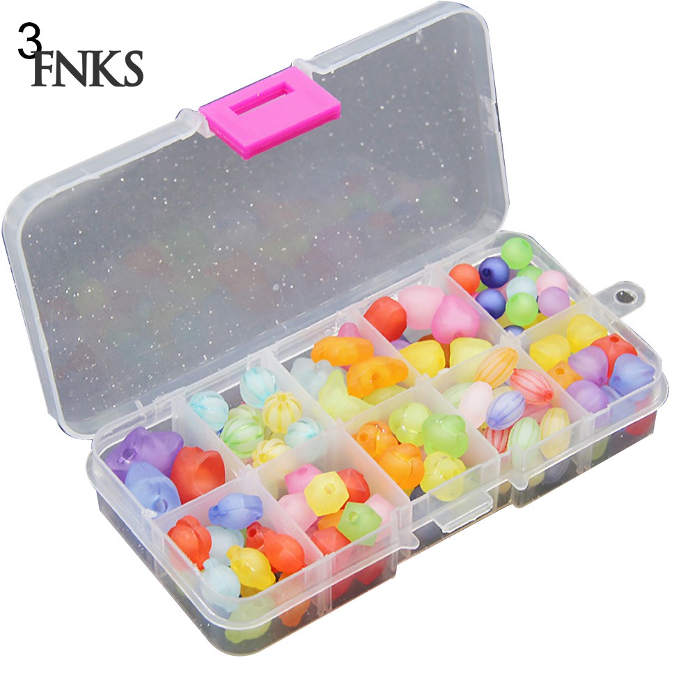 Hộp hạt xâu acrylic màu sắc hỗn hợp/ Bó dây đàn hồi làm vòng đeo tay phụ kiện đồ chơi DIY dành cho trẻ em