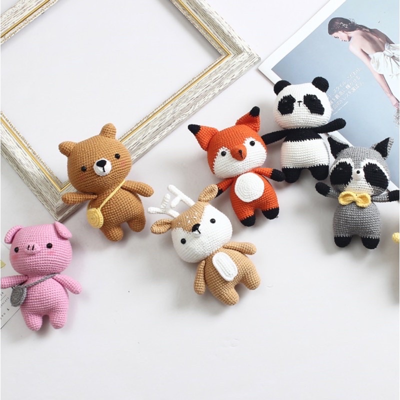 Gói nguyên liệu móc len thú chibi nhồi bông đáng yêu gấu thỏ mèo quà tặng handmade tự làm trang trí decor lenmade