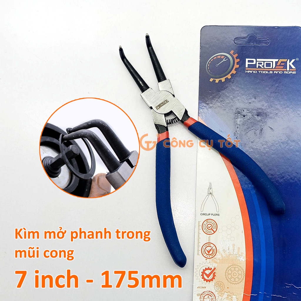 Kìm mở phanh trong mũi cong 7inch-175mm Protek