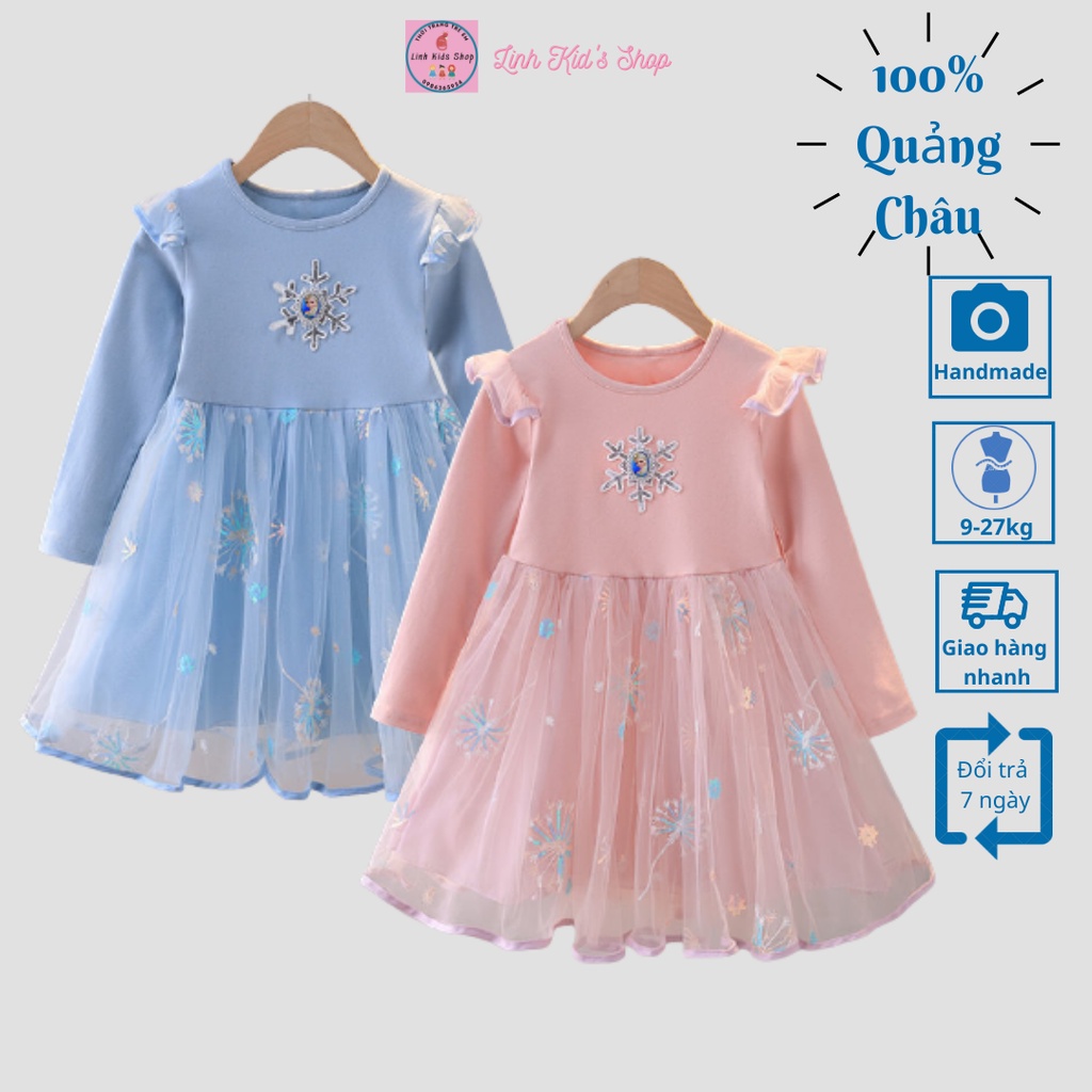 Váy elsa dài tay hàng Quảng Châu cho bé gái từ 9-28 kg