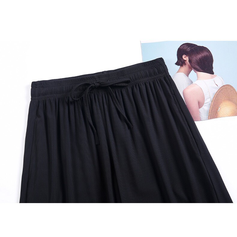 Quần jogger nữ Ulzzang lụa hàn siêu mát kiểu quần ống rộng nữ bo gấu cạp cao QO01