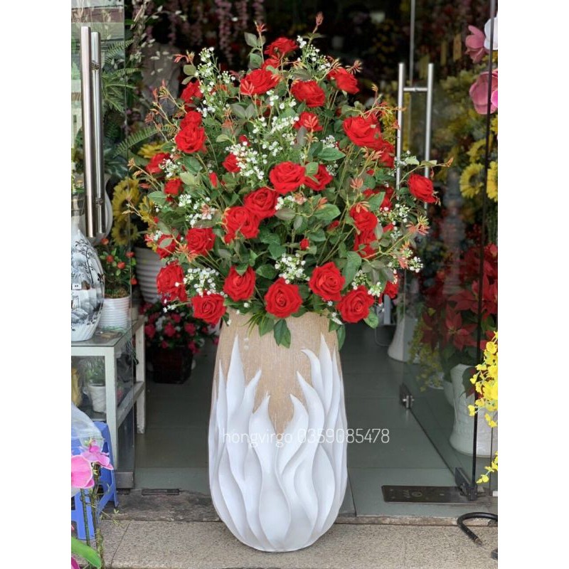 Cành Hồng Nhung Giả 5 Bông Cành Dài 80cm