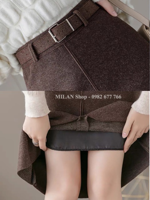 Chân váy dạ dài qua gối kèm đai trơn phom rộng | BigBuy360 - bigbuy360.vn