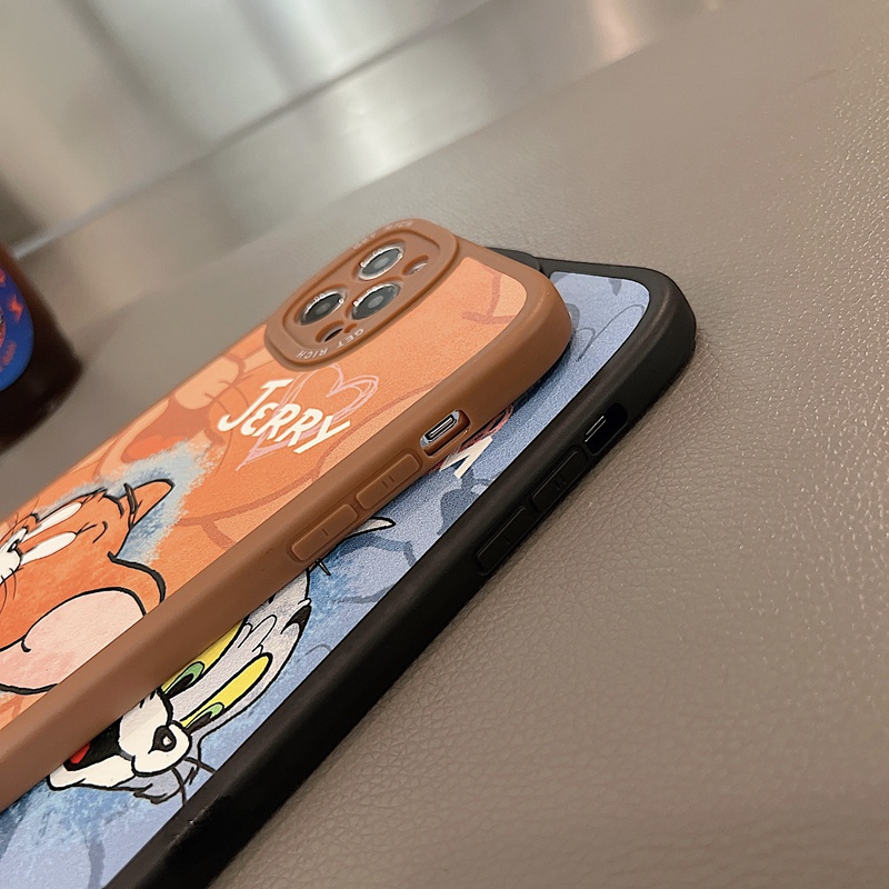 Ốp Điện Thoại Da Họa Tiết Mèo Và Chuột Dễ Thương Cho iPhone 13 Pro Max 12 Pro Max 11